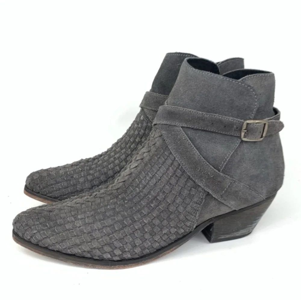 Free People Leather Suede Woven Ankle Boots 10 40